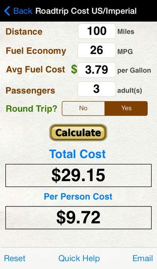 Roadtrip Gas Cost Calculator Road Trip Fuel Cost Iphone Apps