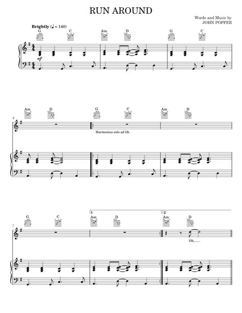 Run Around Sheet Music For Piano Vocals By Blues Traveler Official