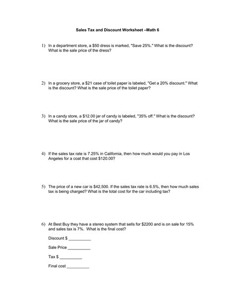 Sales Tax Practice Worksheets