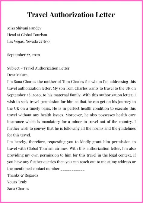 Sample Authorization Letter To Travel With Examples