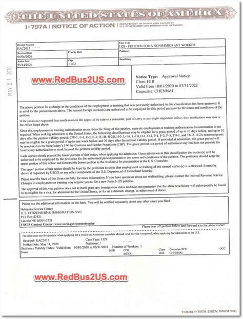 Sample H1b Visa Approval Notice I 797A Fields Meaning 2024