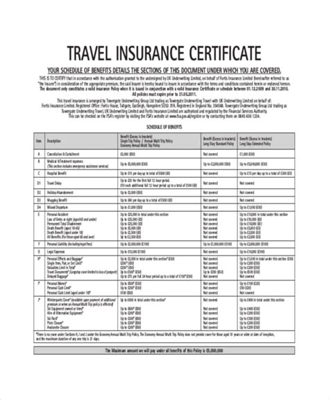 Sample Of Travel Insurance Insurance