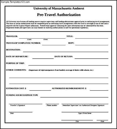 Sample Travel Authorization Form The Document Template