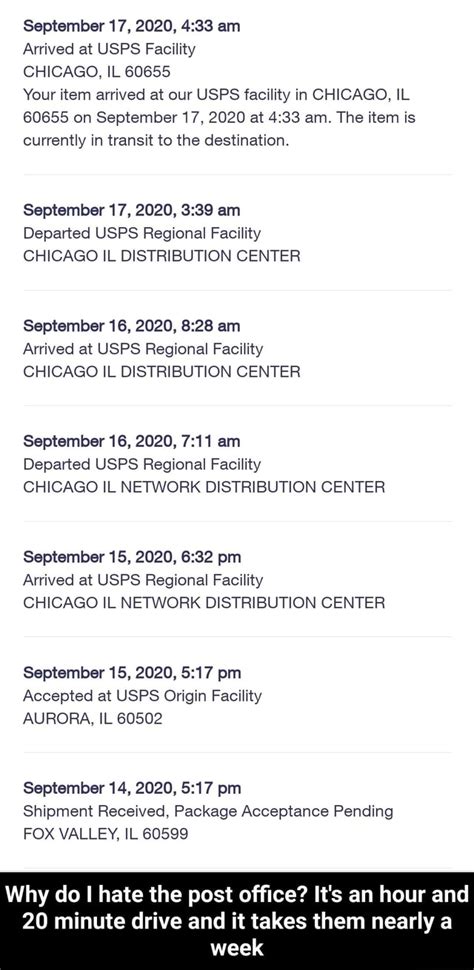 September 17 2020 Am Arrived At Usps Facility Chicago Il 60655 Your