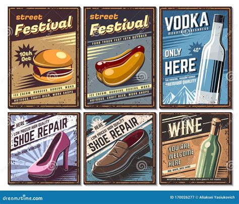 Set Of Retro Posters In Vintage Style With The Image Of Different