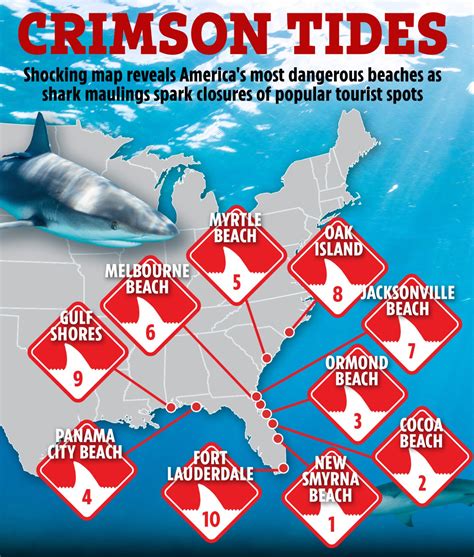 Shocking Map Reveals America Amp 39 S Most Dangerous Beaches As Shark Maulings Spark Closures Of