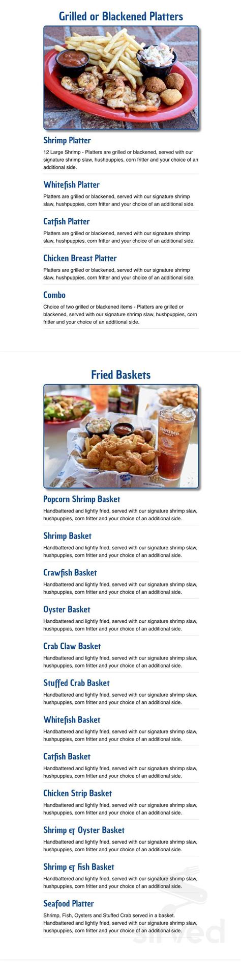 Shrimp Basket Menu In Destin Florida Usa