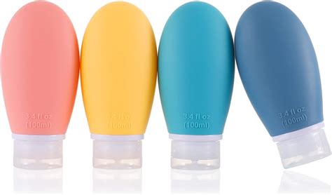 Silicone Travel Bottles 4 Pack 100Ml Leak Proof Squeeze Refillable