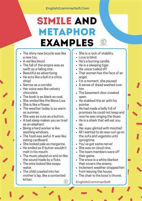 Simile And Metaphor Examples 50 Sentences Similes And Metaphors Writing Metaphors Simile