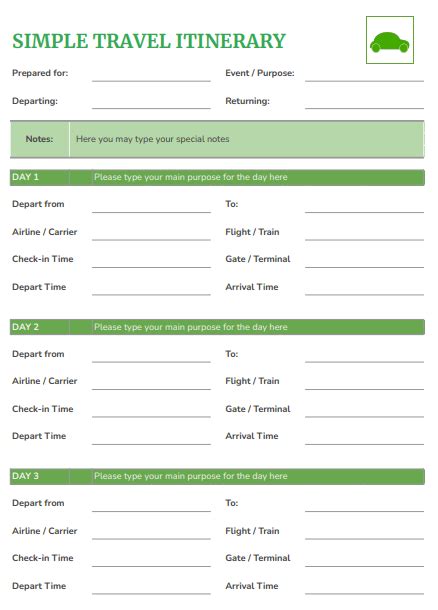 Simple Trip Itinerary Template In Google Docs Word Download