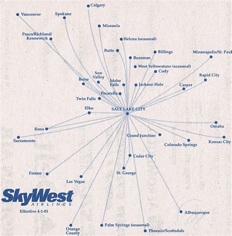 Skywest Airlines Delta Connection April 1 2001 Route Map