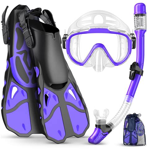 Snorkel Set Adults With Flippers Unisex 3 Piece Diving Set With Diving