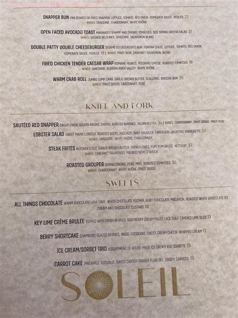 Soleil Destin Menu Review