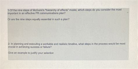 Solved 1 Of The Nine Steps Of Mcguire S Hierarchy Of Effects
