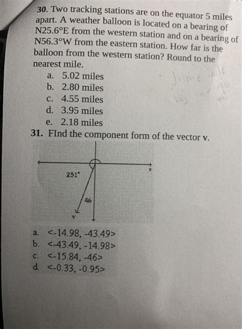 Solved 30 Two Tracking Stations Are On The Equator 5 Miles Chegg Com