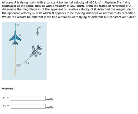 Solved Airplane A Is Flying North With A Constant Horizontal Chegg Com