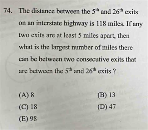 Solved The Distance Between The 5 Th And 26 Th Exits On An