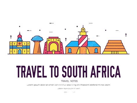 South African Vacation Featuring Architecture Nature And Ethnic Icons Vector Landmarks Power