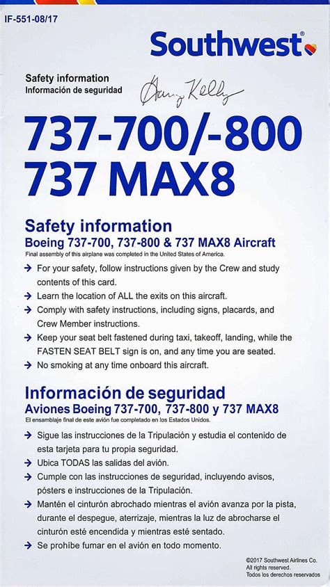 Southwest Safety Cards The Airchive 2 0