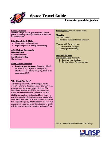 Space Travel Guide Lesson Plan For 3Rd 6Th Grade Lesson Planet