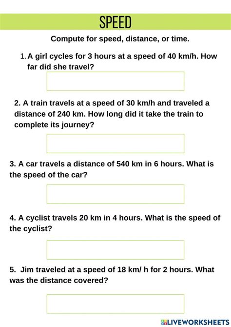 Speed Grade 5 Worksheet