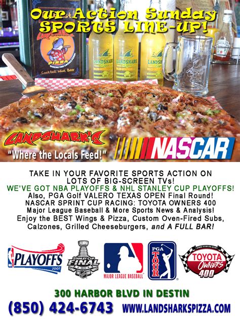 Sports Action In Destin Sunday Line Up At Landshark S Pizza Company