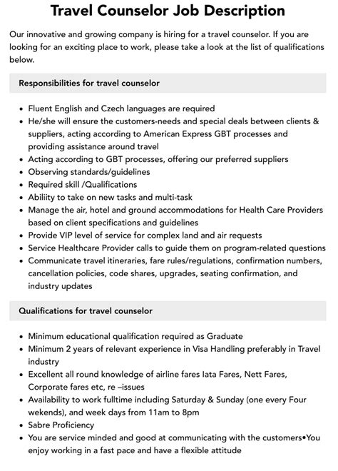 State Department Travel Counselor Job