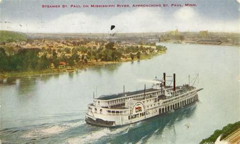 Steamboat On Mississippi River Postcard Wisconsin Historical Society