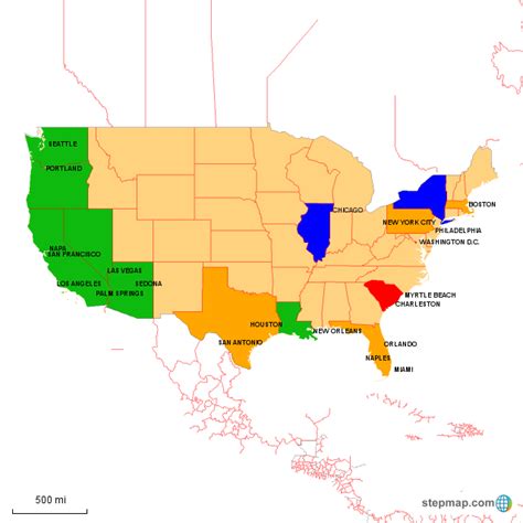 Stepmap Top Travel Destinations In Asia Landkarte F R North America