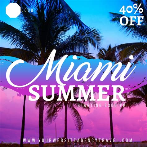 Summer Miami Travel Agency Ad Template Postermywall