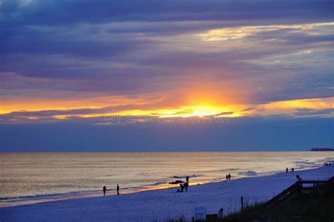 Sun Set In Miramar Destin Beach And The Gulf Of Mexico In Destin Florida Stock Photo Image Of