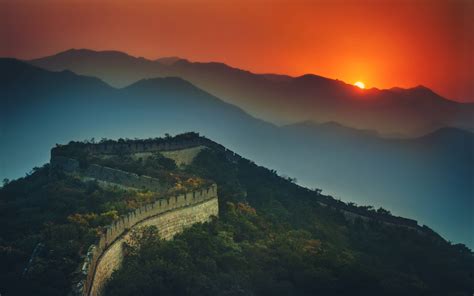 Sunset At Great Wall China Free Desktop Wallpaper