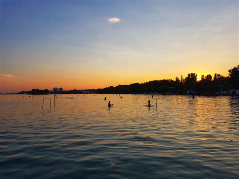 Sunset Over Balaton Lake In Balatonf Red Hungary Europe