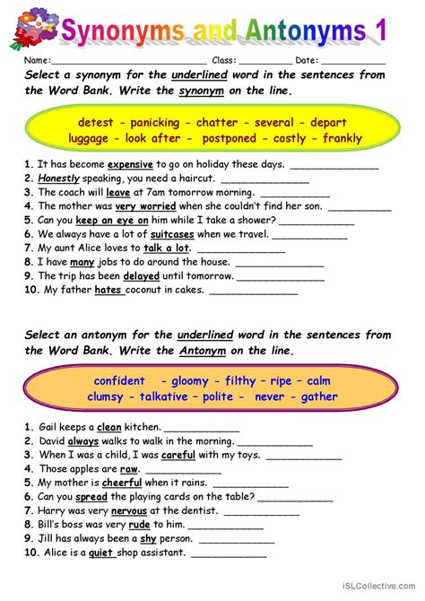 Synonyms Vs Antonyms 1 Warmer Fille English Esl Worksheets Pdf Doc