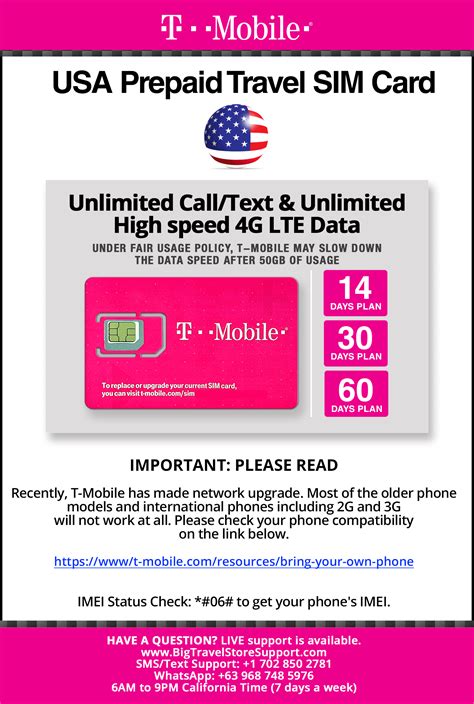 T Mobile Usa Prepaid Travel Sim Card 18 Days Unlimited Call Text Data