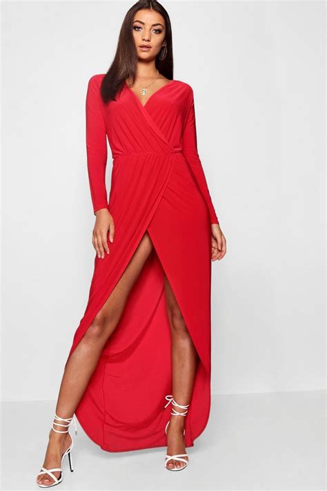 Tall Slinky Wrap Maxi Dress Boohoo Maxi Wrap Dress Maxi Dress Dresses