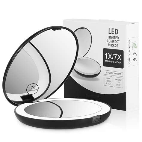 Terresa Lighted Travel Makeup Mirror Round 1X 7X Magnifying Mirror Portable Battery Operated