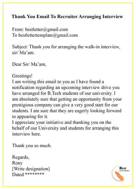 Thank You Email To Recruiter Sample Examples Best Letter Template