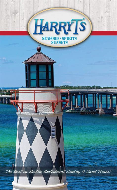 The Front Cover Of Harry Amp 39 S Seafood And Spirits Sunsets Featuring A Lighthouse