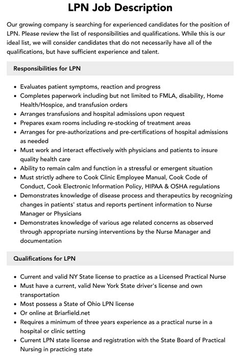 The Job Description For An Lpn