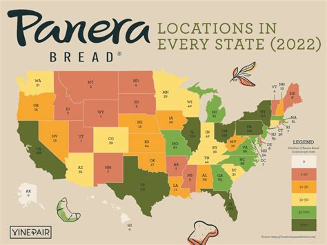 The Number Of Panera Breads In Every State Map Vinepair