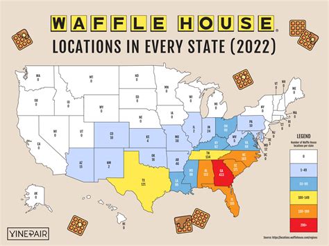 The Number Of Waffle Houses In Every State Map Vinepair