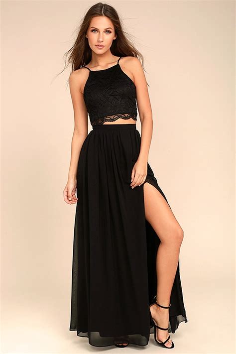 Time Traveler Black Two Piece Maxi Dress At Lulus Com Womens Cocktail Dresses Beautiful