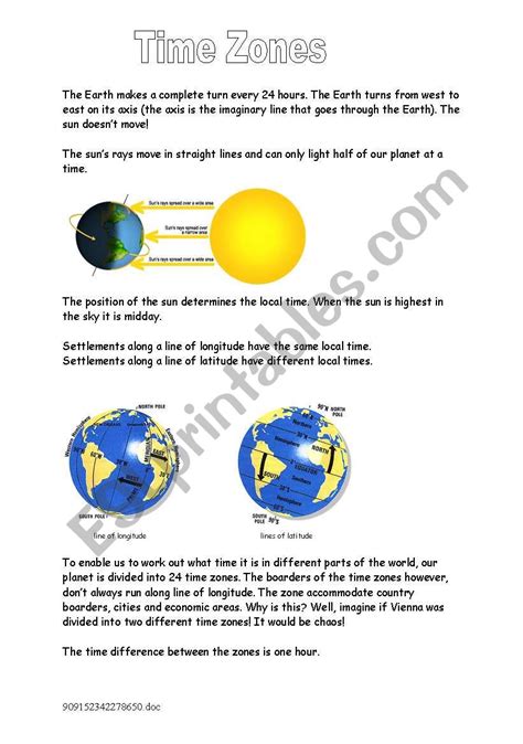 Time Zones Information Esl Worksheet By Englishreader