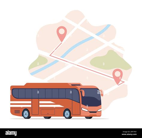 Tour Bus And Map With Traffic Navigation Route Location Marker Scheme