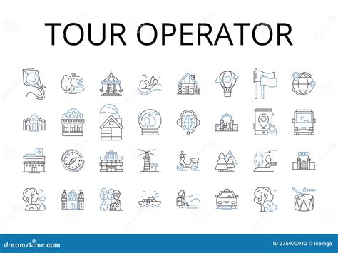 Tour Operator Line Icons Collection Travel Agency Vacation Planner