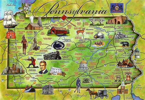 Tourist Illustrated Map Of Pennsylvania State