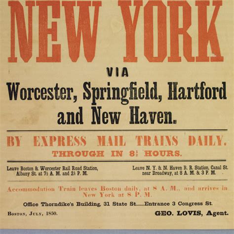 Transportation Railroad Train Advertising Broadside Boston To New