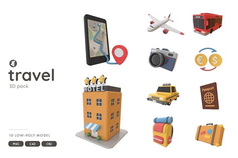 Travel 3D Object Illustration Pack Graphics Envato Elements