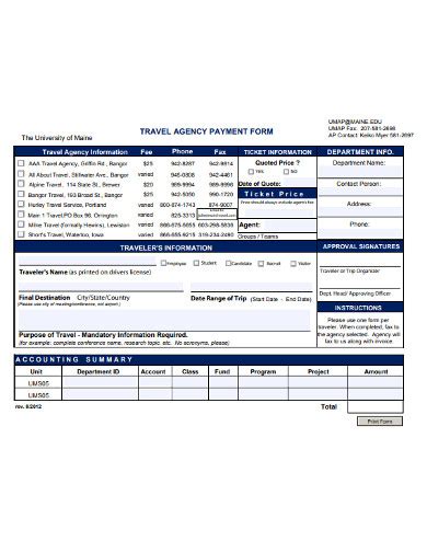 Travel Agency Form 6 Examples Format Pdf